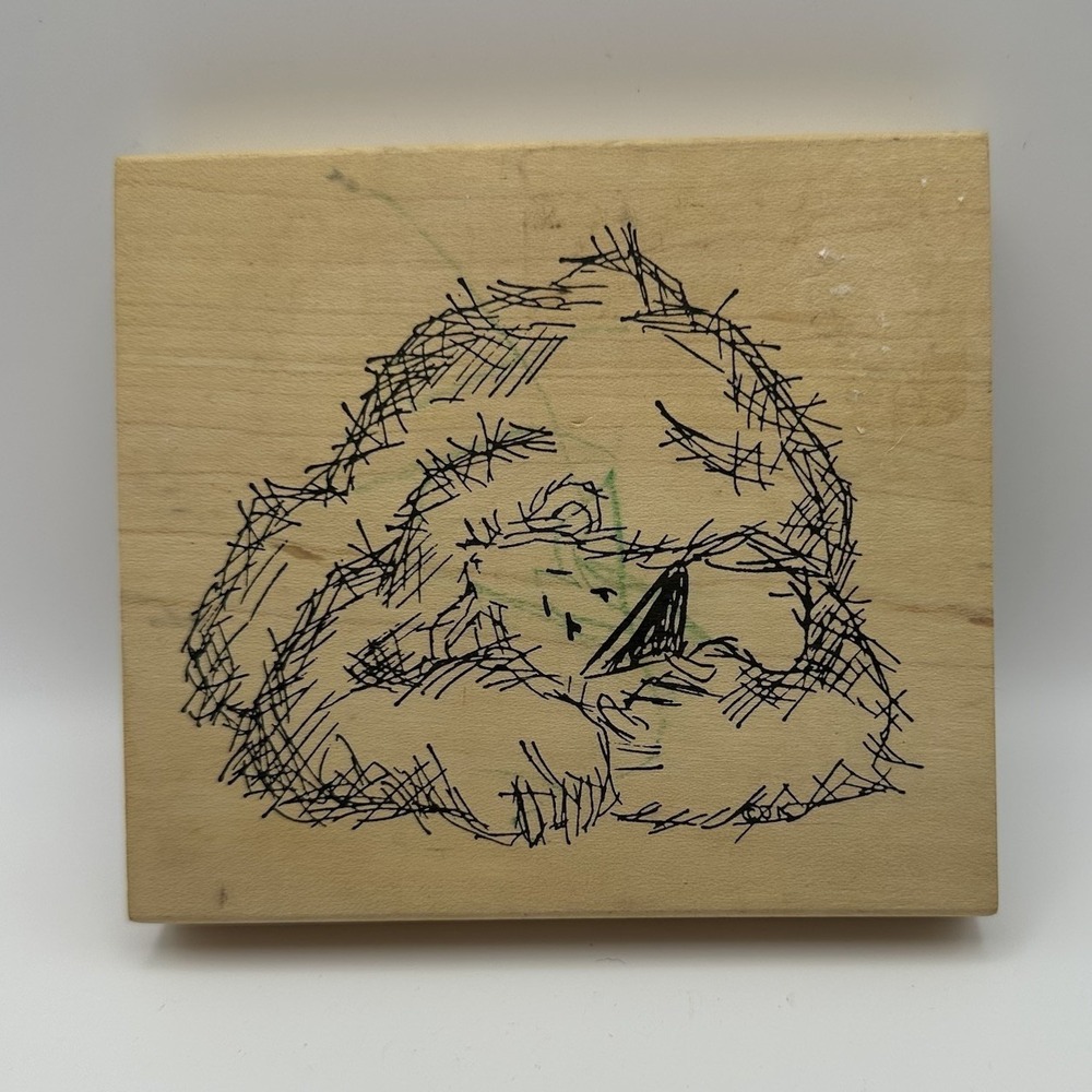 Judith Whimsical Sketch Shaggy Sleepy Bear T-12 Wood Mount‎ Rubber Stamp Vintage
